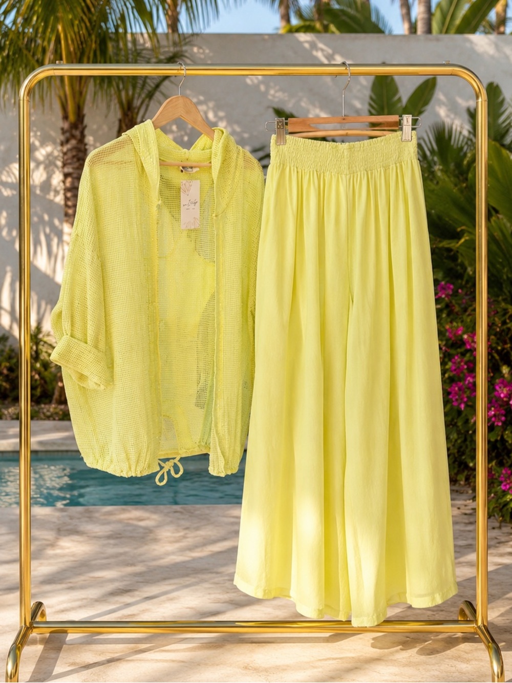 Made in Italy 2-Piece Jacket Set Sheer Hoodie & Wide Leg Palazzo Pants